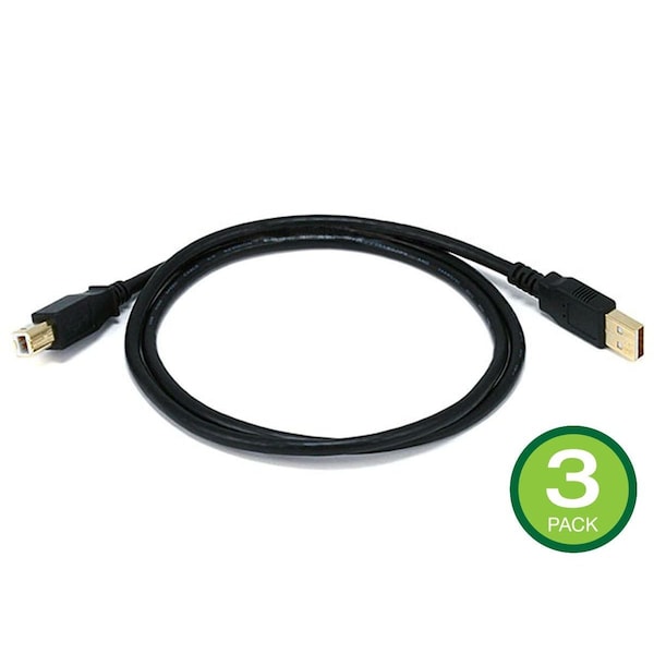 Monoprice USB Type-A to USB Type-B 2.0 Cbl - 28/24AWG Gld Plated Blk 3ft_ 3-Pack 39915 - main